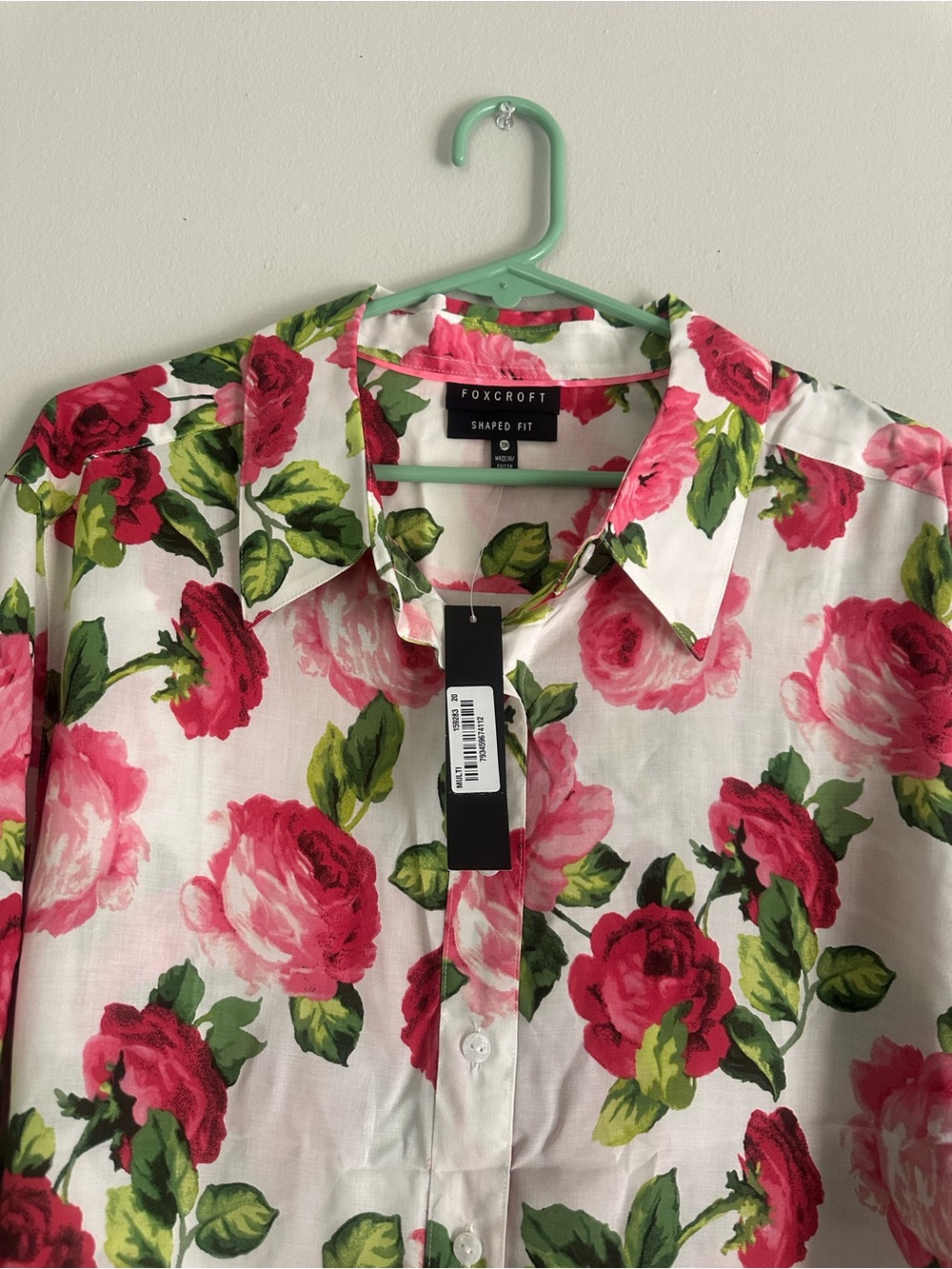 Foxcroft Floral Button-Front Top in White, Pink & Green